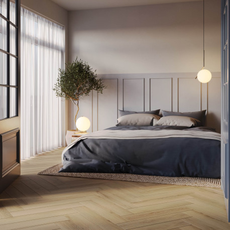 Laminate with click system | 12.3x59.3 cm | Q-Click Oakhill Natural Herringbone