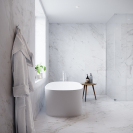 Gepolijste keramische tegel | 120x120 cm | Ultimate Carrara Gepolijste keramische tegel | 120x120 cm | Ultimate Carrara